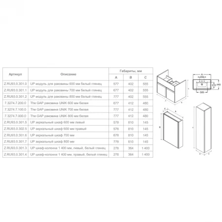 Шкаф-пенал Roca UP ZRU9303014, 140 см, правое, белый глянец