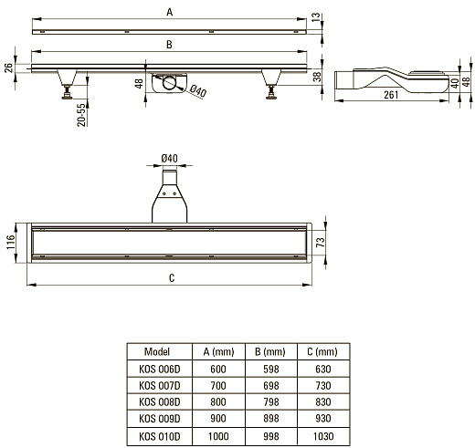 Душевой лоток с решеткой Deante KOS_009D без декора/под плитку