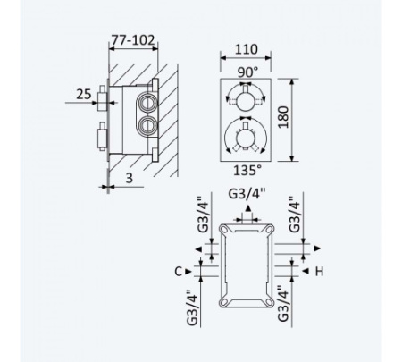 Смеситель для душа Bruma Elo 1381401CR Chrome термостатический
