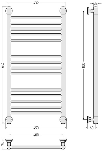 Полотенцесушитель водяной Сунержа Богема+ (прямой) 800х400 состаренная латунь