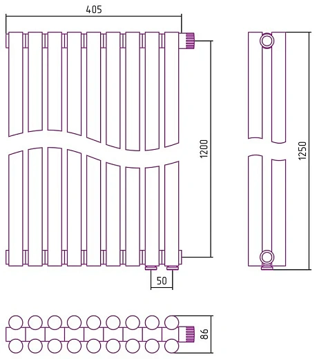 Радиатор стальной трубчатый Сунержа Эстет-11 EU50, ширина 40 см, высота 120 см, 9 секций, нижнее подключение левое EU50/правое EU50, хром, 00-0312-1209