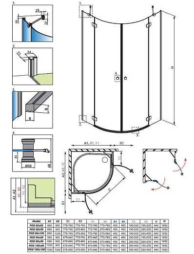 Душевой уголок Radaway Torrenta PDD, 80 х 80 х 195 см, стекло прозрачное, профиль хром, 131610-01-01
