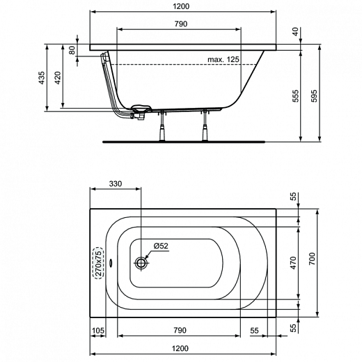 Ванна акриловая Ideal Standard Simplicity прямоугольная 120x70 W004001