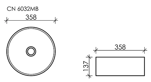 Умывальник Ceramicanova Element CN6032MB 35.8х35.8х13.7см накладной круглый без перелива, CN6032MB