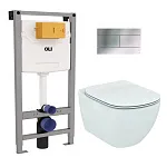 Комплект: инсталляция OLI 120 с кнопкой Slim хром матовый и унитаз подвесной Ideal Standard Tesi AquaBlade с сиденьем Soft-Close