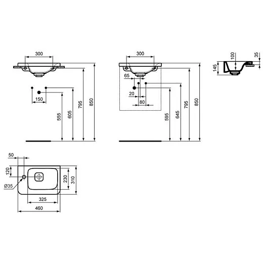 Умывальник мебельный асимметричный Ideal Standard TONIC II 46х31см, K086601