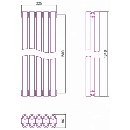 Радиатор трубчатый Сунержа Эстет-00, 5 секций, боковое подключение, цвет золото, 03-0332-1805 Радиатор трубчатый Сунержа Эстет-00, 5 секций, боковое подключение, цвет золото, 03-0332-1805