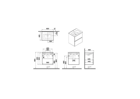 Тумба подвесная с умывальником для ванной VitrA Mia Plus Square 60см МДФ, антрацит глянец, 69729