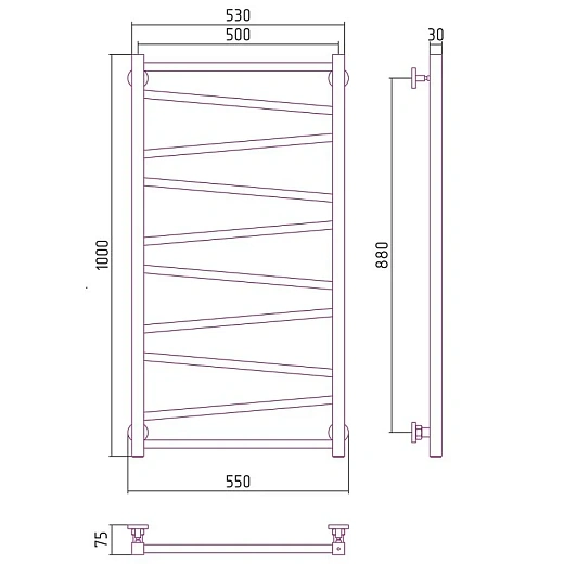 Полотенцесушитель водяной Сунержа Сирокко, 1000x500, цвет шампань, 020-0253-1050