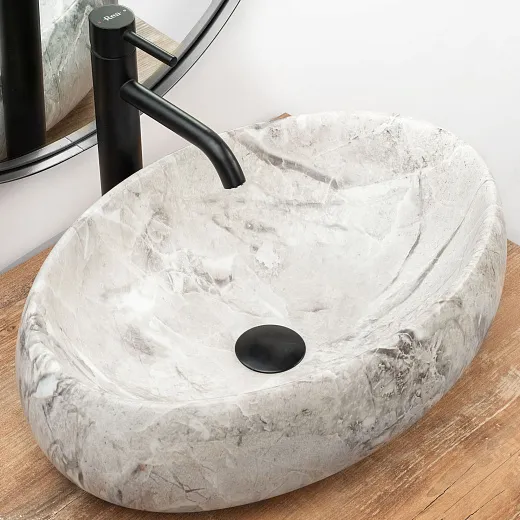 Умывальник Rea LINDA STONE U1020S 48x33 мрамор серый