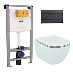 Комплект: инсталляция OLI 120 с кнопкой Slim чёрной soft-touch и унитаз подвесной Ideal Standard Tesi AquaBlade с сиденьем Soft-Close