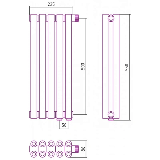 Радиатор трубчатый Сунержа Эстет-00 EU50, 5 секций, нижнее подключение, цвет золото, 03-0322-5005