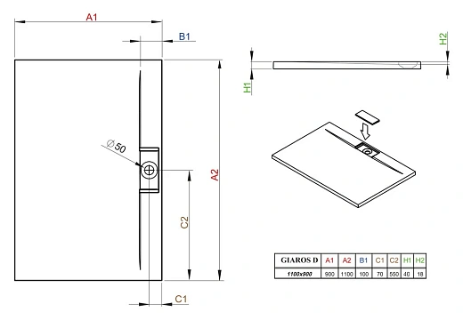 Поддон для душа Radaway Giaros MKGD1190-03 D, 110 x 90 см (D90x110), прямоугольный
