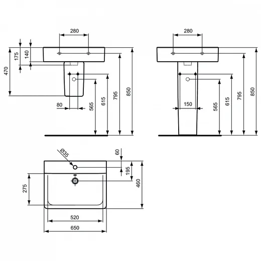 Умывальник Ideal Standard CONNECT 65см, E773001