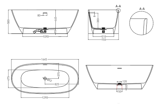 102521M Ванна отдельностоящая Salini SOFIA 165x75 (S-Stone, матовый)