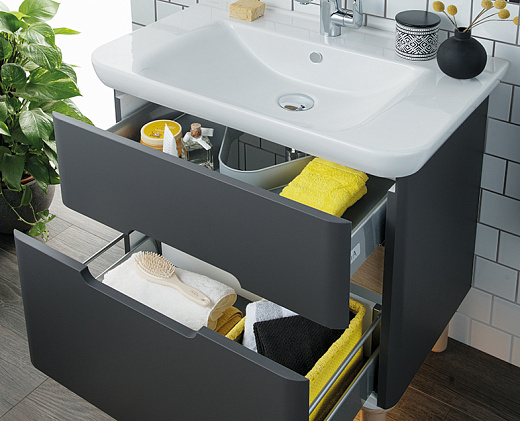 Тумба VitrA Sento с раковиной, с 2 ящиками, 80 см, с LED подсветкой, цвет матовый антрацит (ножки 61069 заказываются отдельно) 60836