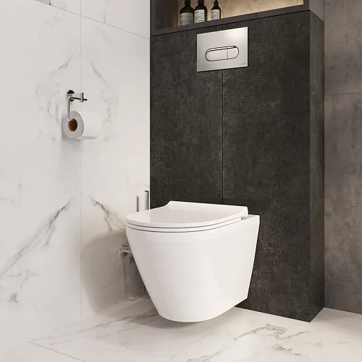 Комплект инсталяции VitrA Integra Round с унитазом безободковый, с сиденьем микролифт, кнопка смыва глянцевый хром, 9856B003-7205