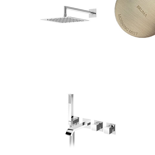 Система скрытого монтажа Bruma Escudo на 3 потока Set 102 140 2MM, верхний душ 300x300мм Morning Mist