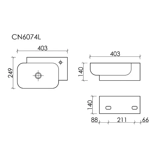 Умывальник Ceramicanova Element CN6074L/CN6074R 40см левый/правый сантехфарфор белый, CN6074L/CN6074R