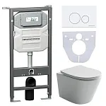 Сет 4 в 1: инсталляция Ceramicanova Envision с подвесным унитазом Balearica CN6000_1001W_1000 Rimless CN6000, сантехфарфор, шумоизоляция, кнопка смыва Round белый