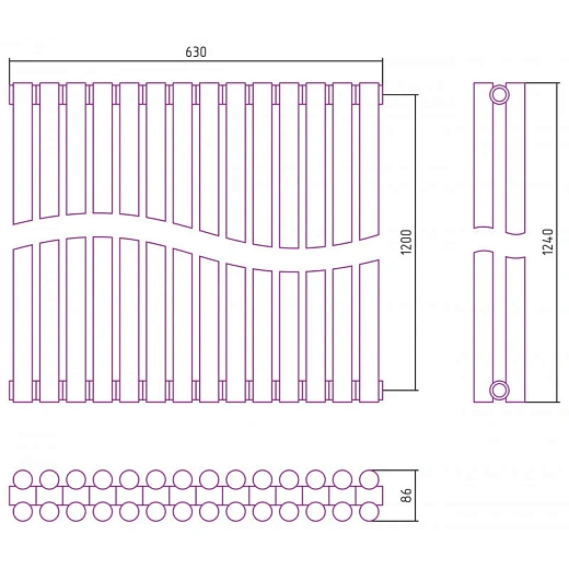 Радиатор трубчатый Сунержа Эстет-11, 14 секций, боковое подключение, цвет золото, 03-0302-1214