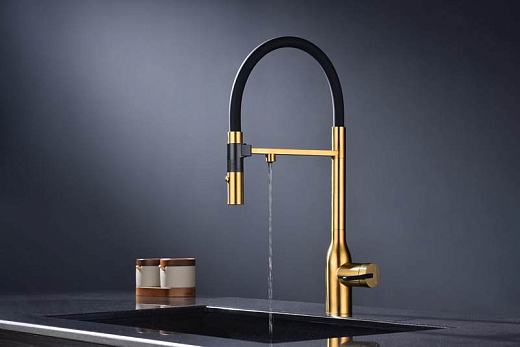 Смеситель PAULMARK MAGNETO ONE Ma213188-BG, брашированное золото, с гибким изливом