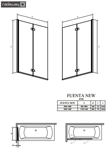 Шторка на ванну Radaway Fuenta New PND 100x150 правая