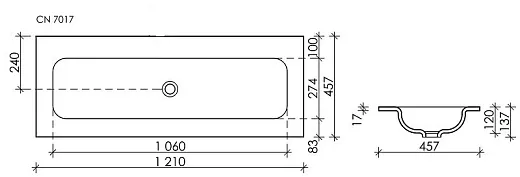Умывальник Ceramicanova Grace CN7016MBWx 121см сантехфарфор черный матовый (без отв.), CN7016MBWx