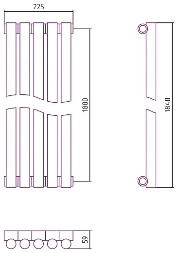 Радиатор стальной трубчатый Сунержа Эстет-1, ширина 25 см, высота 180 см, 5 секций, боковое подключение, хром, 00-0301-1805