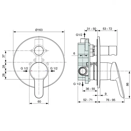 Смеситель для ванны/душа встраиваемый  Ideal Standard DOT 2.0 A7165AA