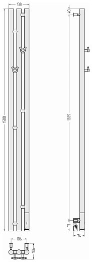 Полотенцесушитель электрический Сунержа Терция 3.0 (правый) 1500х106 золотой шёлк