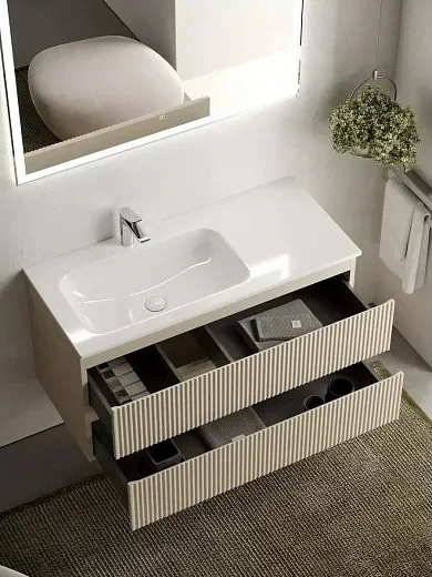 Тумба под раковину Sancos Snob R 100 см подвесная, левая, Beige Soft, SNR100LCE