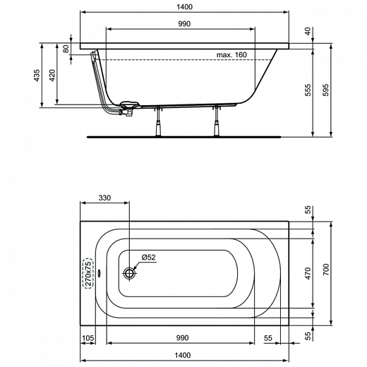 Ванна акриловая Ideal Standard Simplicity прямоугольная 140x70 W004101