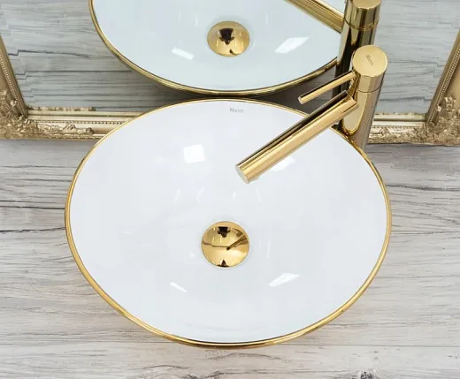 Умывальник Rea SOFIA GOLD / WHITE 41х34 золото/белый, REA-U0456S