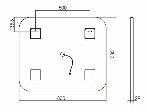 Зеркало Raval Призма 80х68 сенсор Антипар, Prz.02.800x680/W/RL
