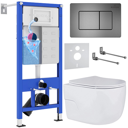 Комплект инсталляции с унитазом 6 в 1 Roxen StounFix Dual Fresh 618703 (состоит из: 710200, Steel 420280G, 530155-01)