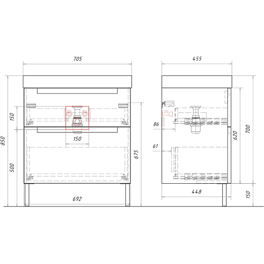 AQWELLA Vancouver напольная тумба с умывальником в комплекте 70,5 см, цвет белый матовый