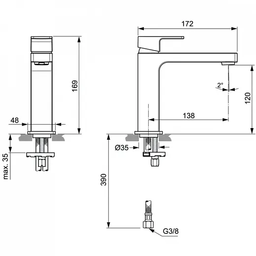 Смеситель для умывальника Ideal Standard EDGE A7108AA