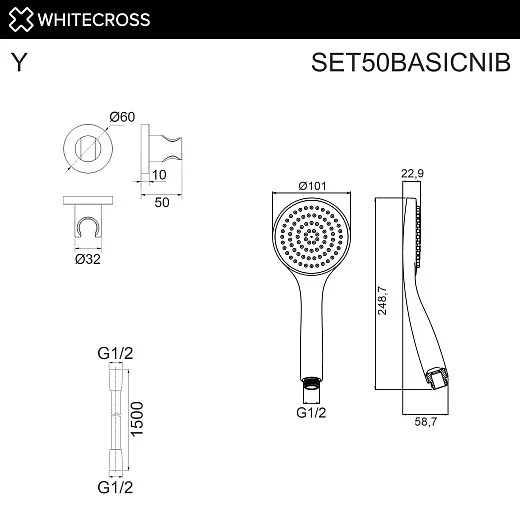 Душевой гарнитур Whitecross SET50BASICNIB брашированный никель