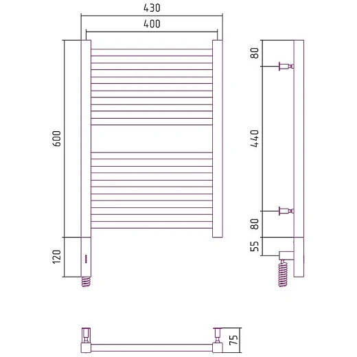 Полотенцесушитель электрический Сунержа Модус 3.0, 600x400, цвет хром, 00-5700-6040/00-5701-6040