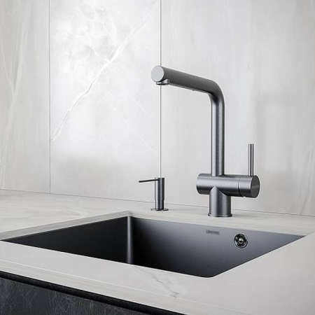 Дозатор для жидкого мыла PAULMARK DECUS, D004-GM (черный/вороненая сталь)