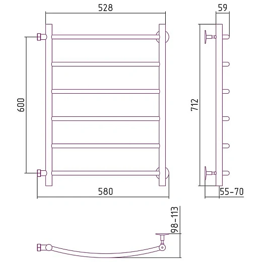 Полотенцесушитель водяной Стилье Версия-Б2, 50/60, 600x500, цвет черный, 17612-6050 Полотенцесушитель водяной Стилье Версия-Б2, 50/60, 600x500, цвет черный, 17612-6050