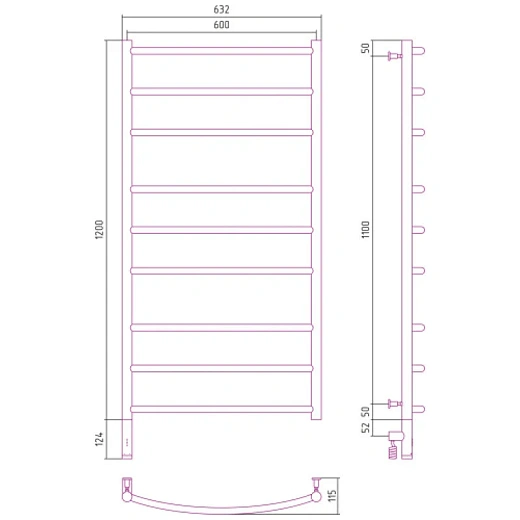 Полотенцесушитель электрический Сунержа Галант 3.0, 1200x600, цвет матовое золото, 032-5800-1260/032-5801-1260