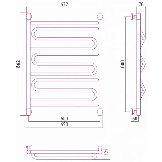 Полотенцесушитель водяной Сунержа Элегия+ 31-0205-8060, 800x600, цвет матовый черный Полотенцесушитель водяной Сунержа Элегия+ 31-0205-8060, 800x600, цвет матовый черный