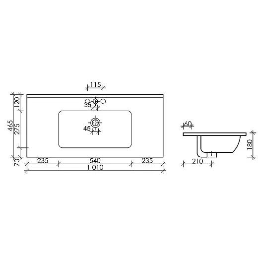 Умывальник Ceramicanova Element CN7003 101х46.5х18см встраиваемый прямоугольный с переливом, CN7003