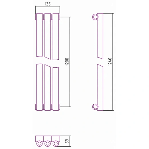 Радиатор трубчатый Сунержа Эстет-0, 3 секции, боковое подключение, цвет золото, 03-0331-1203