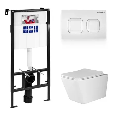 Инсталляция Bettoserb Sava Fix Slim, с безободковым унитазом Ceramicanova Metric Rimless, сиденье микролифт, клавиша смыва, SET40006470/CN3007