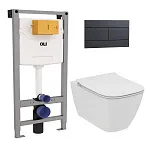 Комплект: инсталляция OLI 120 с кнопкой Slim чёрной soft-touch и унитаз подвесной Ideal Standard i.life B с тонким сиденьем Soft-Close