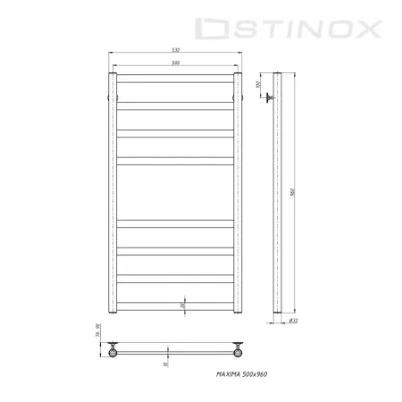 Полотенцесушитель водяной Stinox Maxima 500x1000 1 дюйм белый матовый