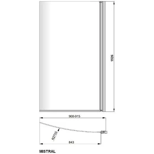 Шторка для ванны Poolspa Mistral-N 90x153 хром+транспарент
